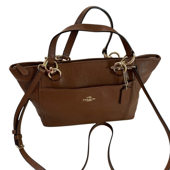 COACH Mini Ellis Acorn Brown Pebble Leather Tote Crossbody Satchel - Picture 3 of 17